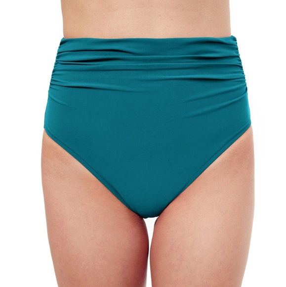 Profile By Gottex Tutti Frutti High Waist Ruched Bikini Bottom 6 Teal - Picture 2 of 7